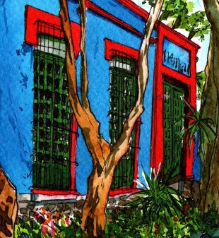 Illustration carnet de voyage, Maison de Frida Khalo, Mexique