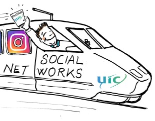 Illustrations sur l'utilisation des réseaux sociaux - Illustration pour l'Union Internationale des Chemins de Fer par Alice Laverty