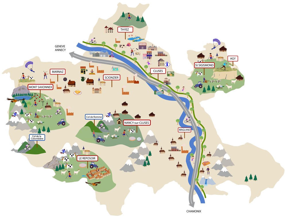 Carte de l'Office du Tourisme de Cluses, réalisation en flat Design