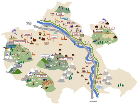 Map in Flat Design for the Office of Tourisme of Cluses 74 - Flat Design - 2020