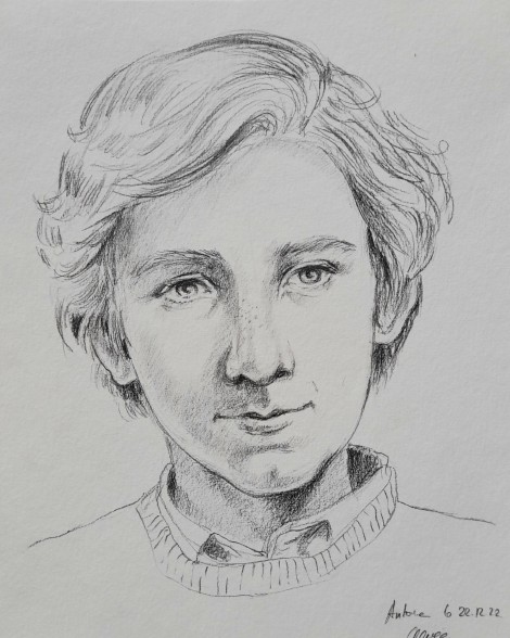 Portrait d'enfant - crayon sur papier Torchon - 2023