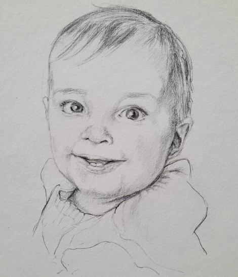 Portrait d'enfant - Crayon sur papier Torchon - 2023